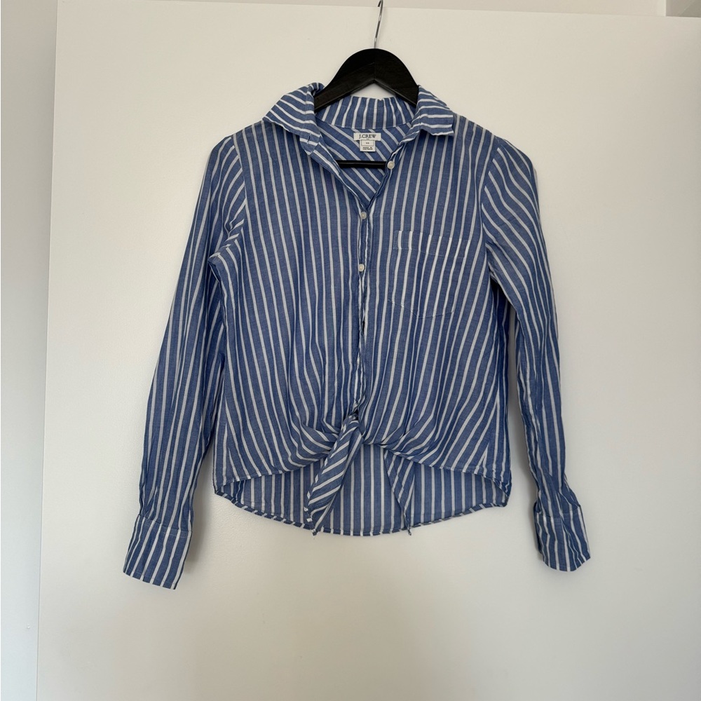 J. Crew Striped Tie Front Button Down